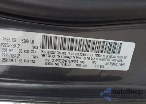 2015 Dodge Journey Se from USA, damaged, VIN 3C4PDCAB4FT518483